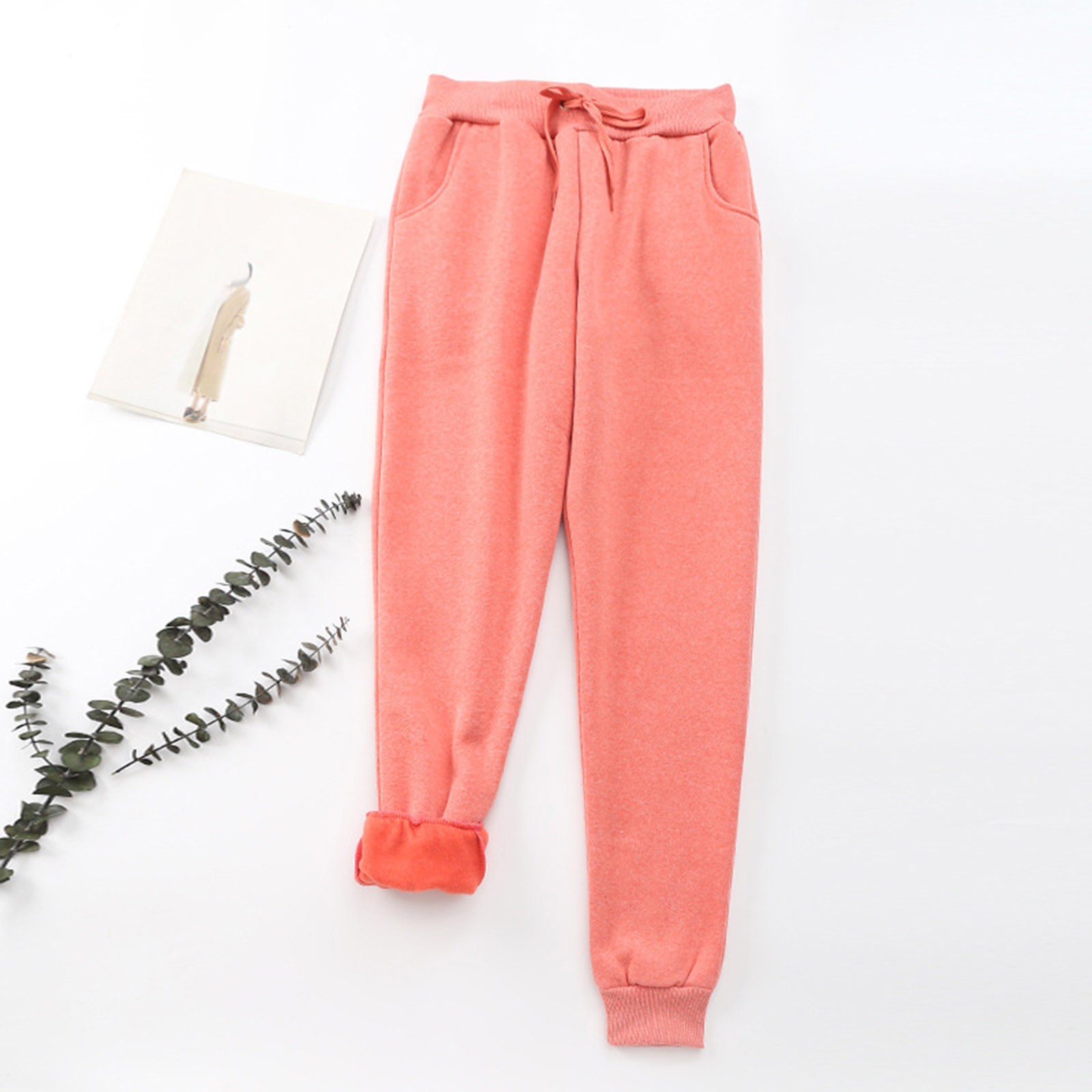 thumbnail image 2 of Leggings de invierno de talla grande para mujer, de felpa lisa: pantalones cálidos y casuales con cintura elástica, para llevar en exteriores e interiores, 2 of 4